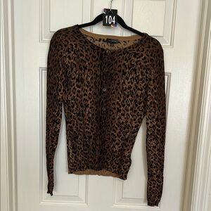 The Limited Brown and Black Leopard Print Fitted Long Sleeve Cardigan